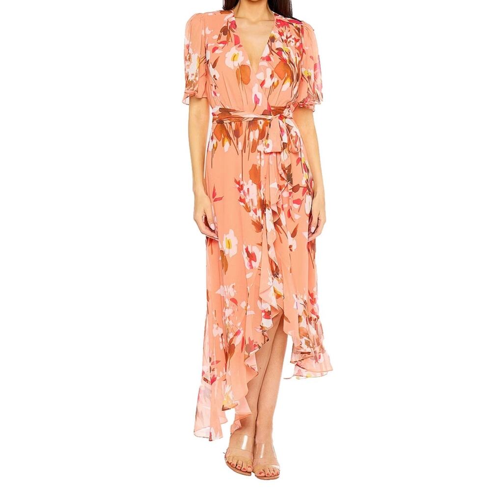 NWT Premier Amour Peach Floral Asymmetrical Midi Dress Size 4